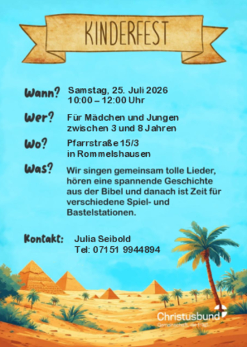 Kinderfest Ägypten 25.07.2026 Rommelshausen